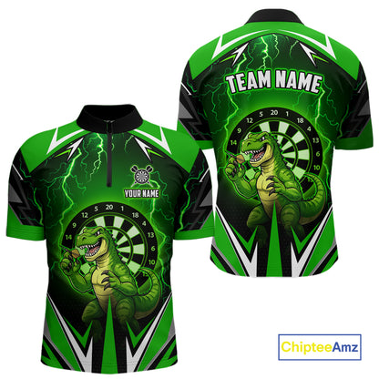 Green Funny Sauropod Darts Shirt For Men Custom Lightning Darts Team Jersey Polo & 1/4 Zip TDM5967