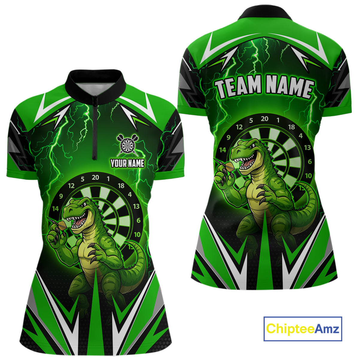 Green Funny Sauropod Darts Shirt For Women Custom Lightning Darts Team Jersey Polo & 1/4 Zip TDM5967