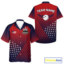 Load image into Gallery viewer, American Flag Hawaiian Bowling Shirt For Men Women Custom Patriotic Bowling Team Jersey |Red TDM5970