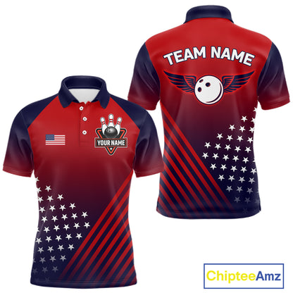 American Flag Bowling Jersey For Men Custom Patriotic Bowling Shirt Team Polo & 1/4 Zip |Red TDM5970