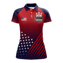 Load image into Gallery viewer, American Flag Bowling Jersey For Women Custom Patriotic Bowling Shirt Team Polo &amp; 1/4 Zip |Red TDM5970