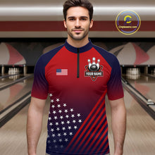 Load image into Gallery viewer, American Flag Bowling Jersey For Men Custom Patriotic Bowling Shirt Team Polo &amp; 1/4 Zip |Red TDM5970