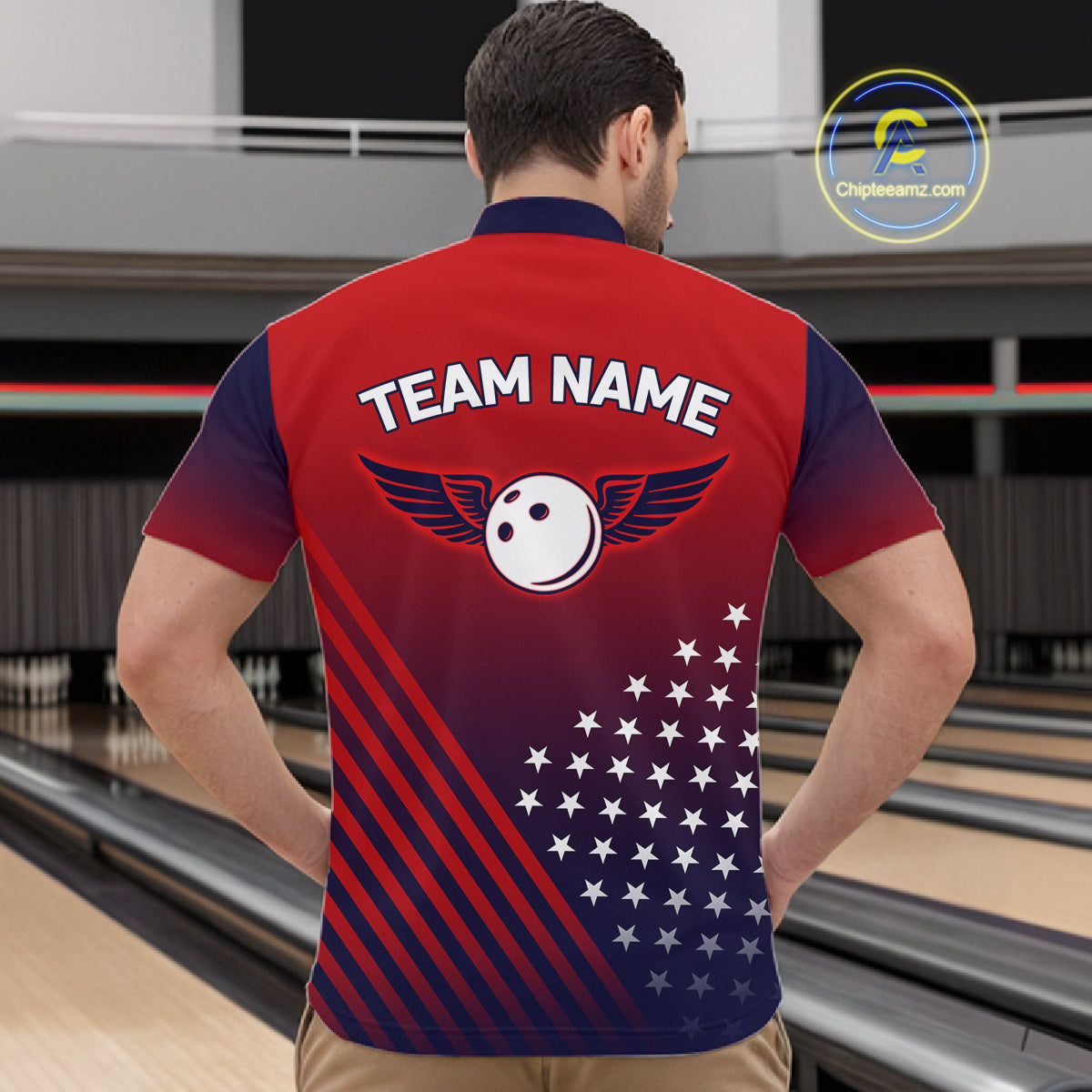 American Flag Bowling Jersey For Men Custom Patriotic Bowling Shirt Team Polo & 1/4 Zip |Red TDM5970