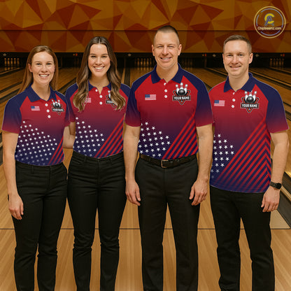 American Flag Bowling Jersey For Men Custom Patriotic Bowling Shirt Team Polo & 1/4 Zip |Red TDM5970