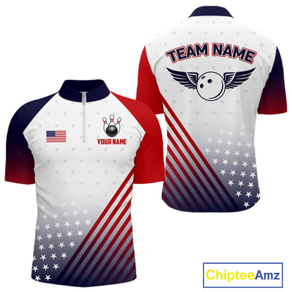 American Flag Bowling Jersey For Men Custom Patriotic Bowling Shirt Team Polo & 1/4 Zip |White TDM5971