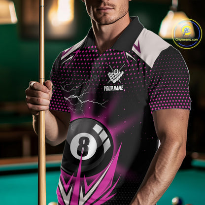 Pink 8 Ball Pool Billiard Jersey For Men Custom Lightning Billiard Team Shirt Polo & Quarter Zip TDM6134