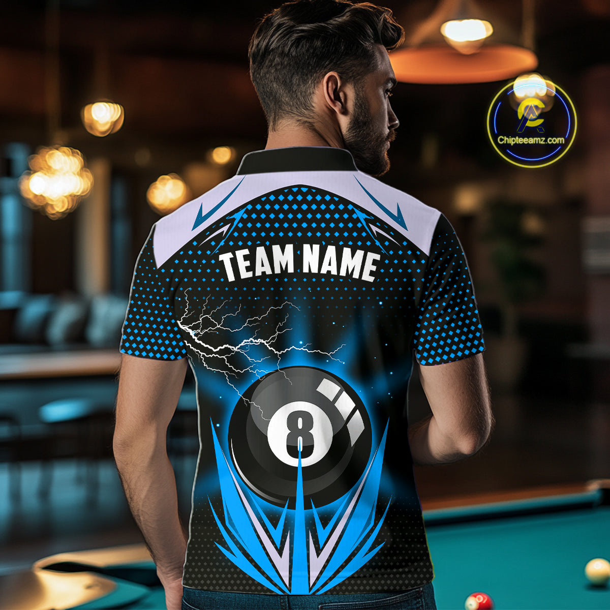Blue 8 Ball Pool Billiard Jersey For Men Custom Lightning Billiard Team Shirt Polo & Quarter Zip TDM6135