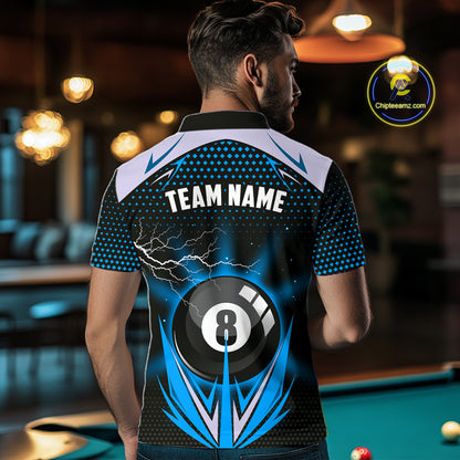 Blue 8 Ball Pool Billiard Jersey For Men Custom Lightning Billiard Team Shirt Polo & Quarter Zip TDM6135