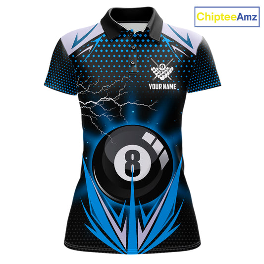 Blue 8 Ball Pool Billiard Jersey For Women Custom Lightning Billiard Team Shirt Polo & Quarter Zip TDM6135