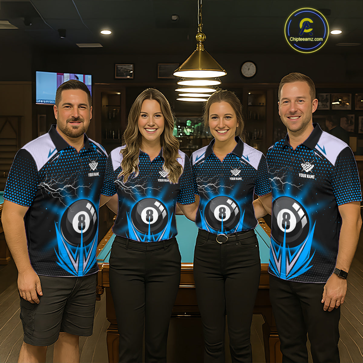Blue 8 Ball Pool Billiard Jersey For Men Custom Lightning Billiard Team Shirt Polo & Quarter Zip TDM6135