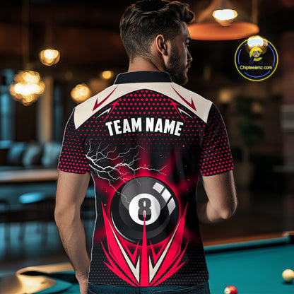 Red 8 Ball Pool Billiard Jersey For Men Custom Lightning Billiard Team Shirt Polo & Quarter Zip TDM6136