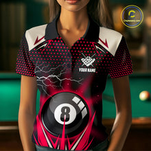 Load image into Gallery viewer, Red 8 Ball Pool Billiard Jersey For Women Custom Lightning Billiard Team Shirt Polo &amp; Quarter Zip TDM6136