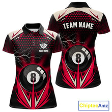 Load image into Gallery viewer, Red 8 Ball Pool Billiard Jersey For Women Custom Lightning Billiard Team Shirt Polo &amp; Quarter Zip TDM6136