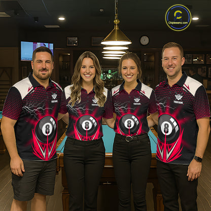 Red 8 Ball Pool Billiard Jersey For Men Custom Lightning Billiard Team Shirt Polo & Quarter Zip TDM6136