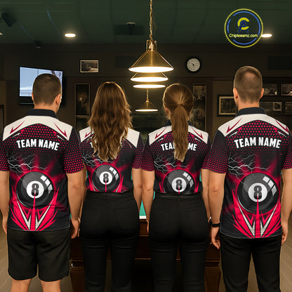 Red 8 Ball Pool Billiard Jersey For Men Custom Lightning Billiard Team Shirt Polo & Quarter Zip TDM6136