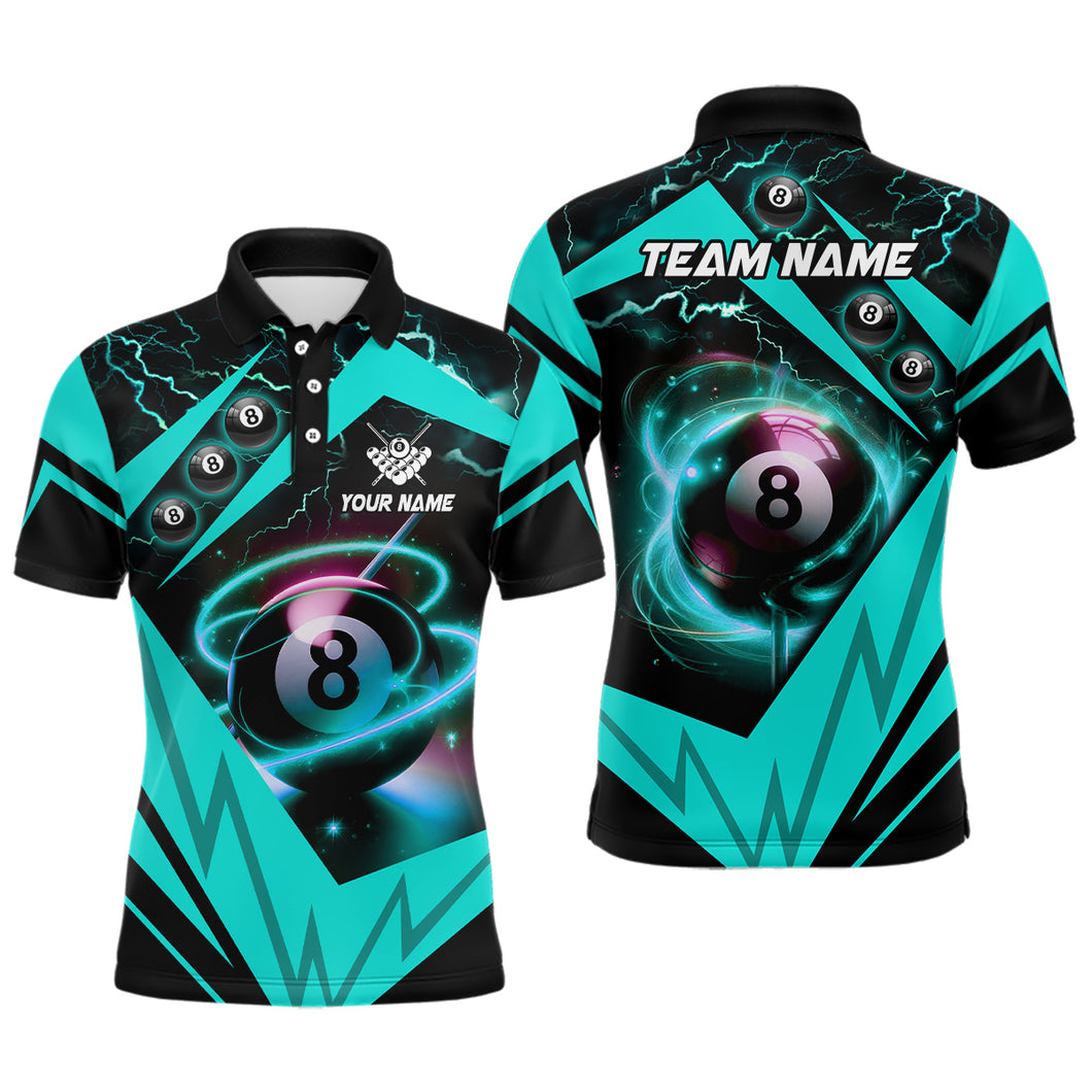 Turquoise 8 Ball Pool Billiard Jersey For Men Custom Billiard Polo Shirt Team League Billiard Shirt TDM1487