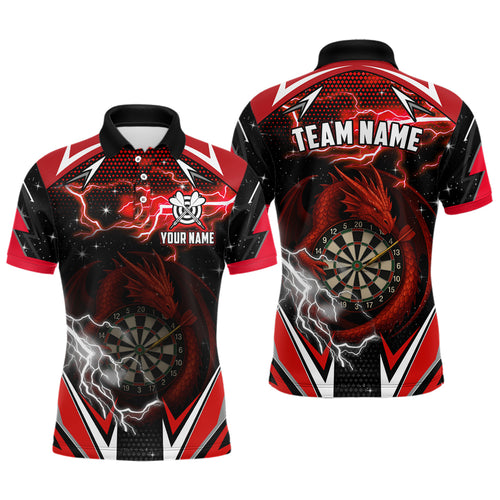 Personalized Dragon Dart Shirts For Men – Custom Thunder Red Darts Team Jerseys Polo & Quarter Zip TDM4037