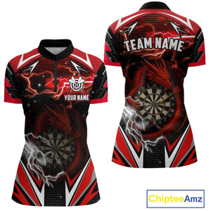 Personalized Dragon Dart Shirts For Women – Custom Thunder Red Darts Team Jerseys Polo & Quarter Zip TDM4037