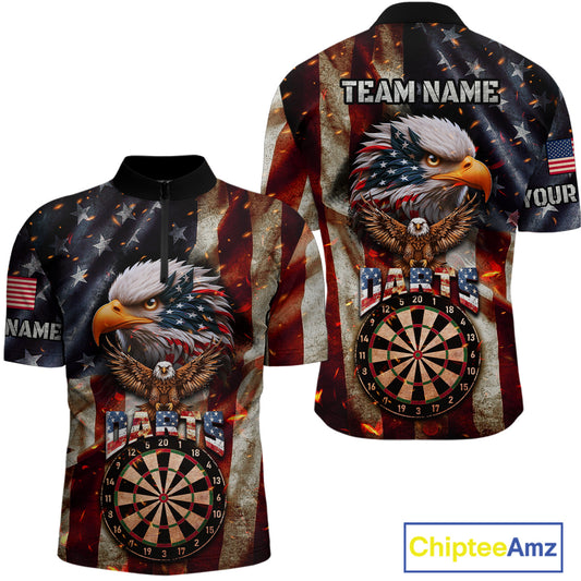 Vintage American Flag Eagle Dart Shirt For Men Custom Patriotic Darts Team Jersey Polo & 1/4 Zip TDM4044