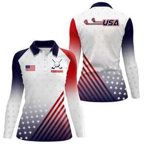 Womens Golf Polo Shirts American Flag Custom Patriotic Team Golf Shirts For Ladies, Best Golf Gifts TDM1867