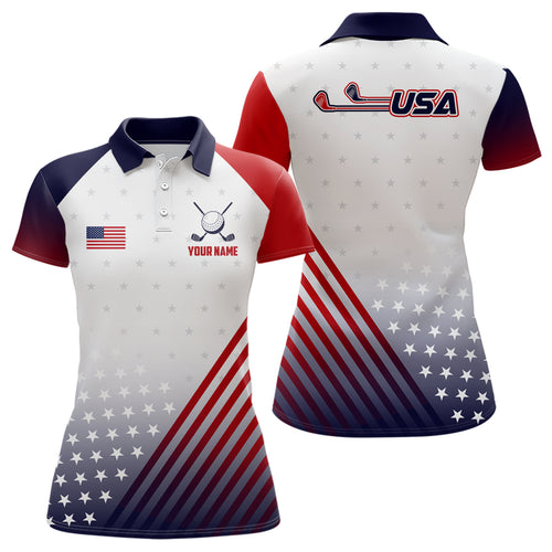 Womens Golf Polo Shirts American Flag Custom Patriotic Team Golf Shirts For Ladies, Best Golf Gifts TDM1867