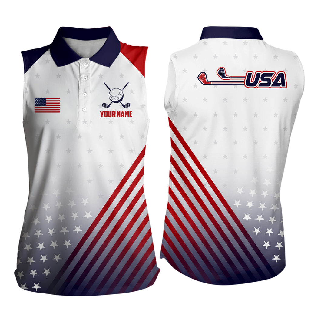 Womens Sleeveless Polo Shirts American Flag Custom Patriotic Team Golf Shirts For Ladies, Golf Gifts TDM1867