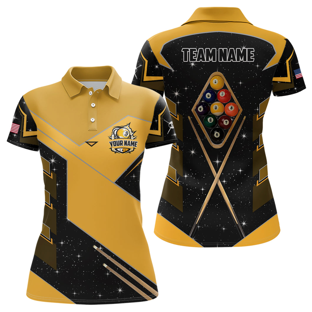 Custom Galaxy 9 Ball Pool Billiard Polo & Quarter-Zip Shirts For Women, 9 Ball Billiard Attire Jersey TDM2292