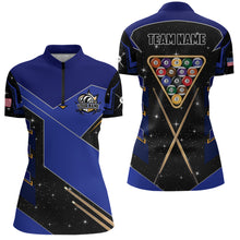 Load image into Gallery viewer, Personalized Galaxy 8 Ball Pool Billiard Shirts For Women Custom 8 Ball Billiard Attire Jersey |Blue TDM2294