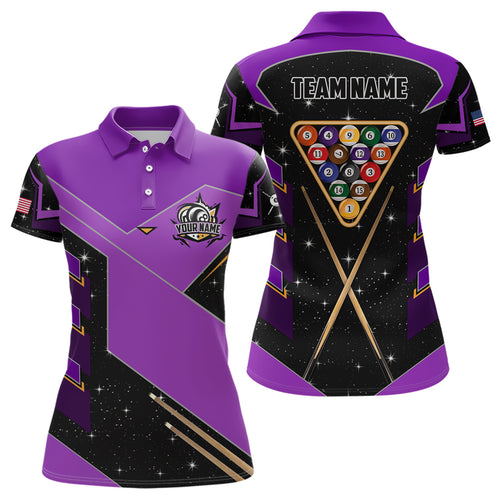 Personalized Galaxy 8 Ball Pool Billiard Shirts For Women, 8 Ball Billiard Attire Jerseys |Purple TDM2295