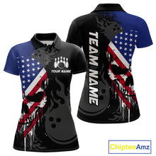 Load image into Gallery viewer, Custom Grunge American Flag Skull Bowling Shirt For Women, Patriotic Bowling Jersey Polo &amp; 1/4 Zip  TDM4636