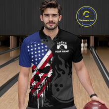 Load image into Gallery viewer, Custom Grunge American Flag Skull Bowling Shirt For Men, Patriotic Bowling Jersey Polo &amp; 1/4 Zip  TDM4636