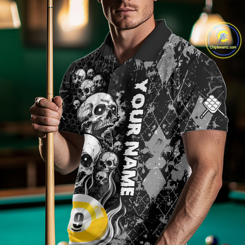 Personalized Grunge Argyle Skull 9 Ball Billiard Pool Shirts For Men Custom Billiard Team Jersey TDM7314