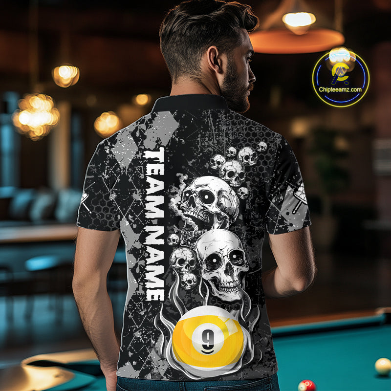Personalized Grunge Argyle Skull 9 Ball Billiard Pool Shirts For Men Custom Billiard Team Jersey TDM7314