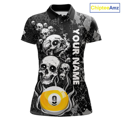 Personalized Grunge Argyle Skull 9 Ball Billiard Pool Shirts For Women Custom Billiard Team Jersey TDM7314