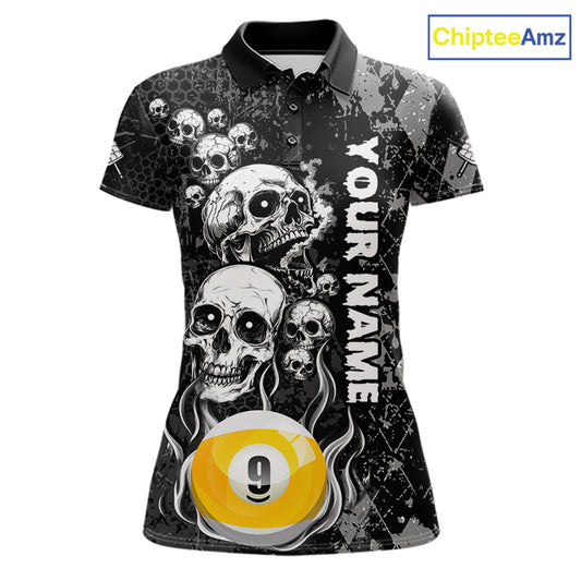 Personalized Grunge Argyle Skull 9 Ball Billiard Pool Shirts For Women Custom Billiard Team Jersey TDM7314