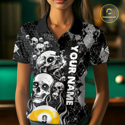 Personalized Grunge Argyle Skull 9 Ball Billiard Pool Shirts For Women Custom Billiard Team Jersey TDM7314