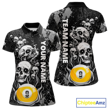 Personalized Grunge Argyle Skull 9 Ball Billiard Pool Shirts For Women Custom Billiard Team Jersey TDM7314