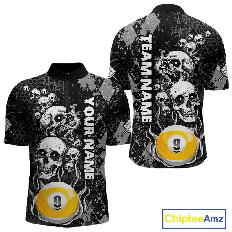 Personalized Grunge Argyle Skull 9 Ball Billiard Pool Shirts For Men Custom Billiard Team Jersey TDM7314