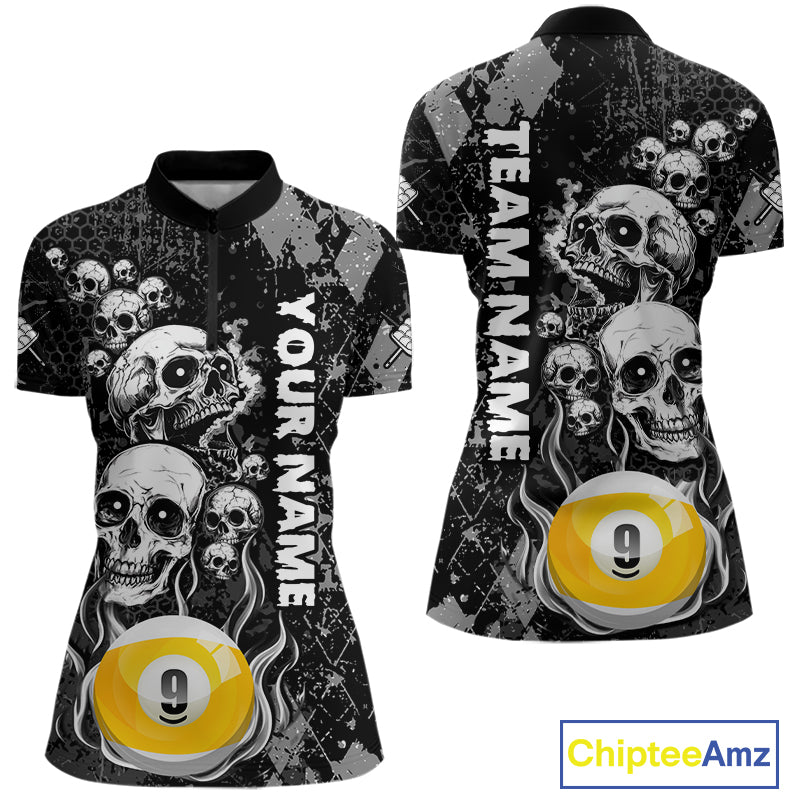 Personalized Grunge Argyle Skull 9 Ball Billiard Pool Shirts For Women Custom Billiard Team Jersey TDM7314