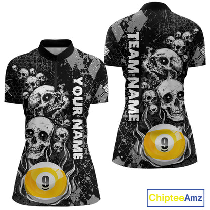 Personalized Grunge Argyle Skull 9 Ball Billiard Pool Shirts For Women Custom Billiard Team Jersey TDM7314