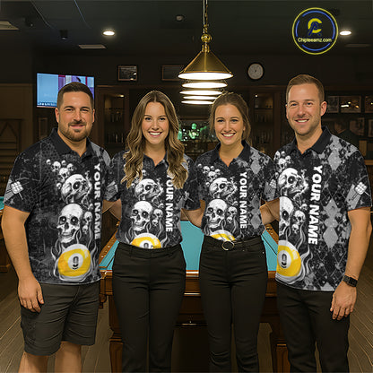 Personalized Grunge Argyle Skull 9 Ball Billiard Pool Shirts For Women Custom Billiard Team Jersey TDM7314