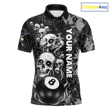 Custom Grunge Argyle Skull Billiard Pool Shirt For Men, 8 Ball & 9 Ball Pool Billiard Team Jersey TDM7315