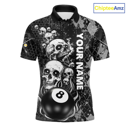 Custom Grunge Argyle Skull Billiard Pool Shirt For Men, 8 Ball & 9 Ball Pool Billiard Team Jersey TDM7315