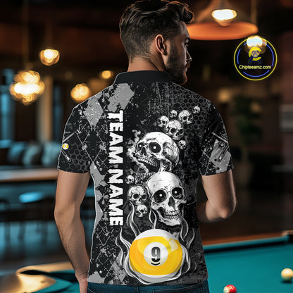 Custom Grunge Argyle Skull Billiard Pool Shirt For Men, 8 Ball & 9 Ball Pool Billiard Team Jersey TDM7315