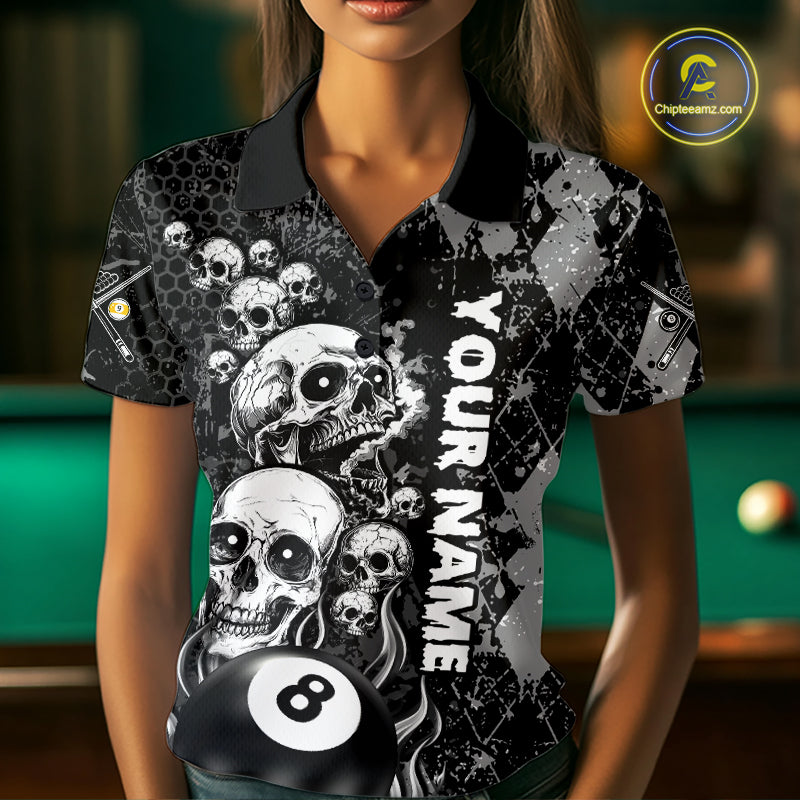 Custom Grunge Argyle Skull Billiard Pool Shirt For Women, 8 Ball & 9 Ball Pool Billiard Team Jersey TDM7315