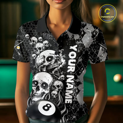 Custom Grunge Argyle Skull Billiard Pool Shirt For Women, 8 Ball & 9 Ball Pool Billiard Team Jersey TDM7315