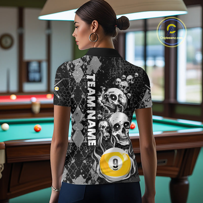 Custom Grunge Argyle Skull Billiard Pool Shirt For Women, 8 Ball & 9 Ball Pool Billiard Team Jersey TDM7315