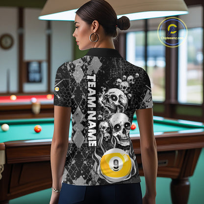 Custom Grunge Argyle Skull Billiard Pool Shirt For Women, 8 Ball & 9 Ball Pool Billiard Team Jersey TDM7315