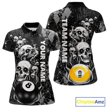 Custom Grunge Argyle Skull Billiard Pool Shirt For Women, 8 Ball & 9 Ball Pool Billiard Team Jersey TDM7315
