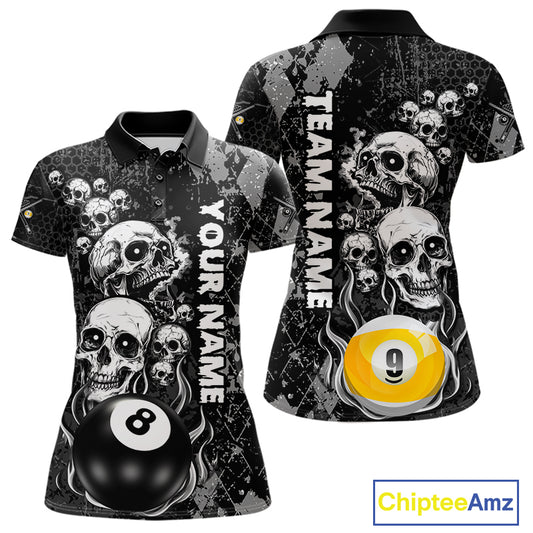 Custom Grunge Argyle Skull Billiard Pool Shirt For Women, 8 Ball & 9 Ball Pool Billiard Team Jersey TDM7315